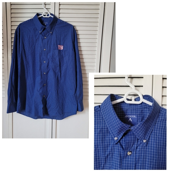 ANTIGUA Men's Checkered Pattern Dress Shirt w. Giants Logo Embroidered, Size M - Picture 1 of 9